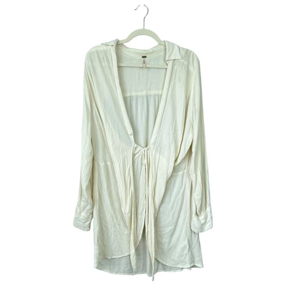 FREE PEOPLE Worlds Apart Tunic Ivory Romantic Boho Drapey Size Large White - Picture 3 of 9